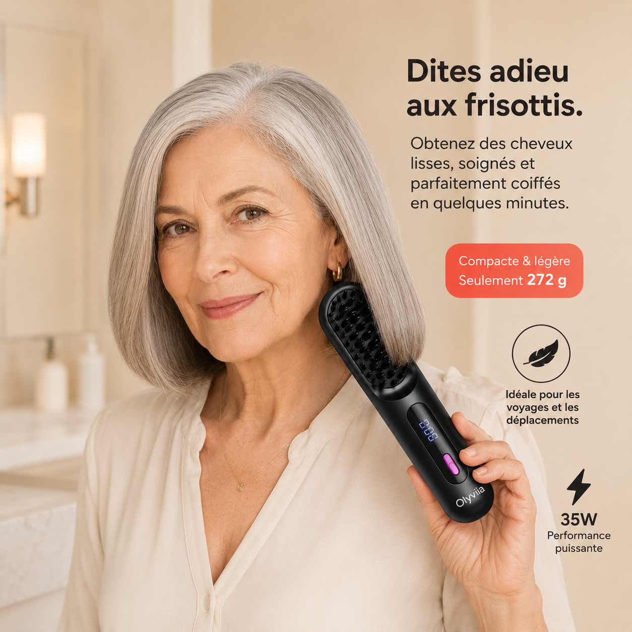 Olyviia — La brosse chauffante pensée pour les cheveux courts