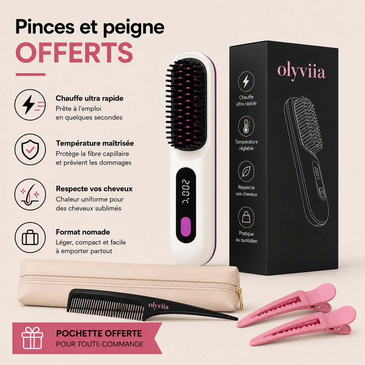 Olyviia — La brosse chauffante pensée pour les cheveux courts