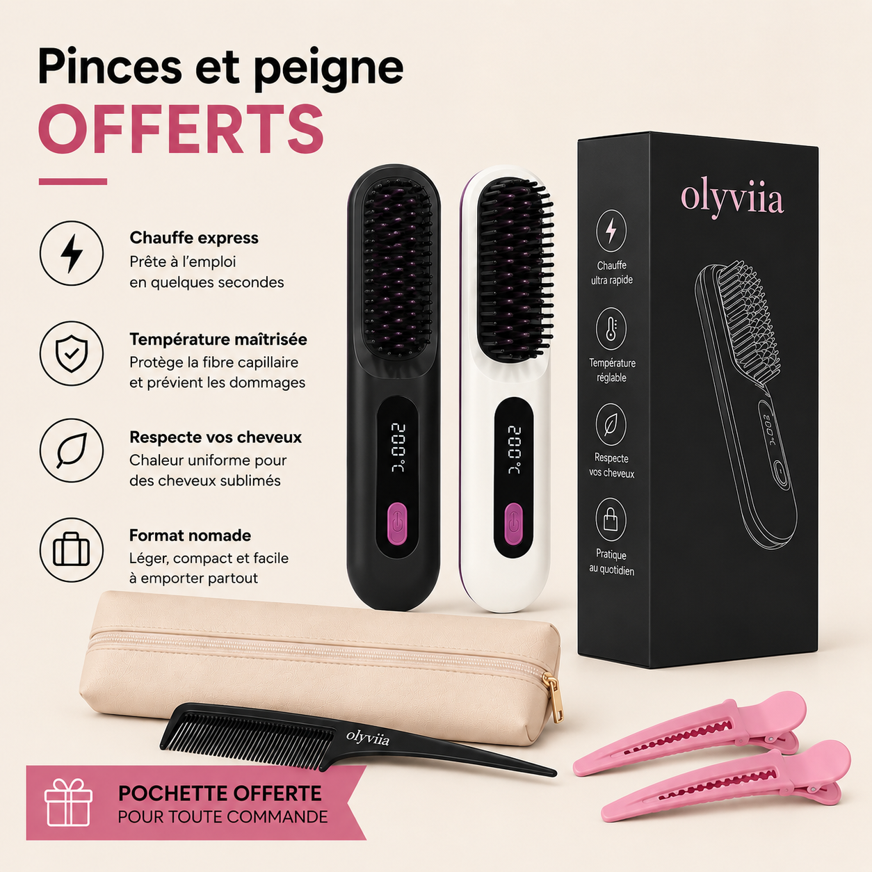 Olyviia — La brosse chauffante pensée pour les cheveux courts