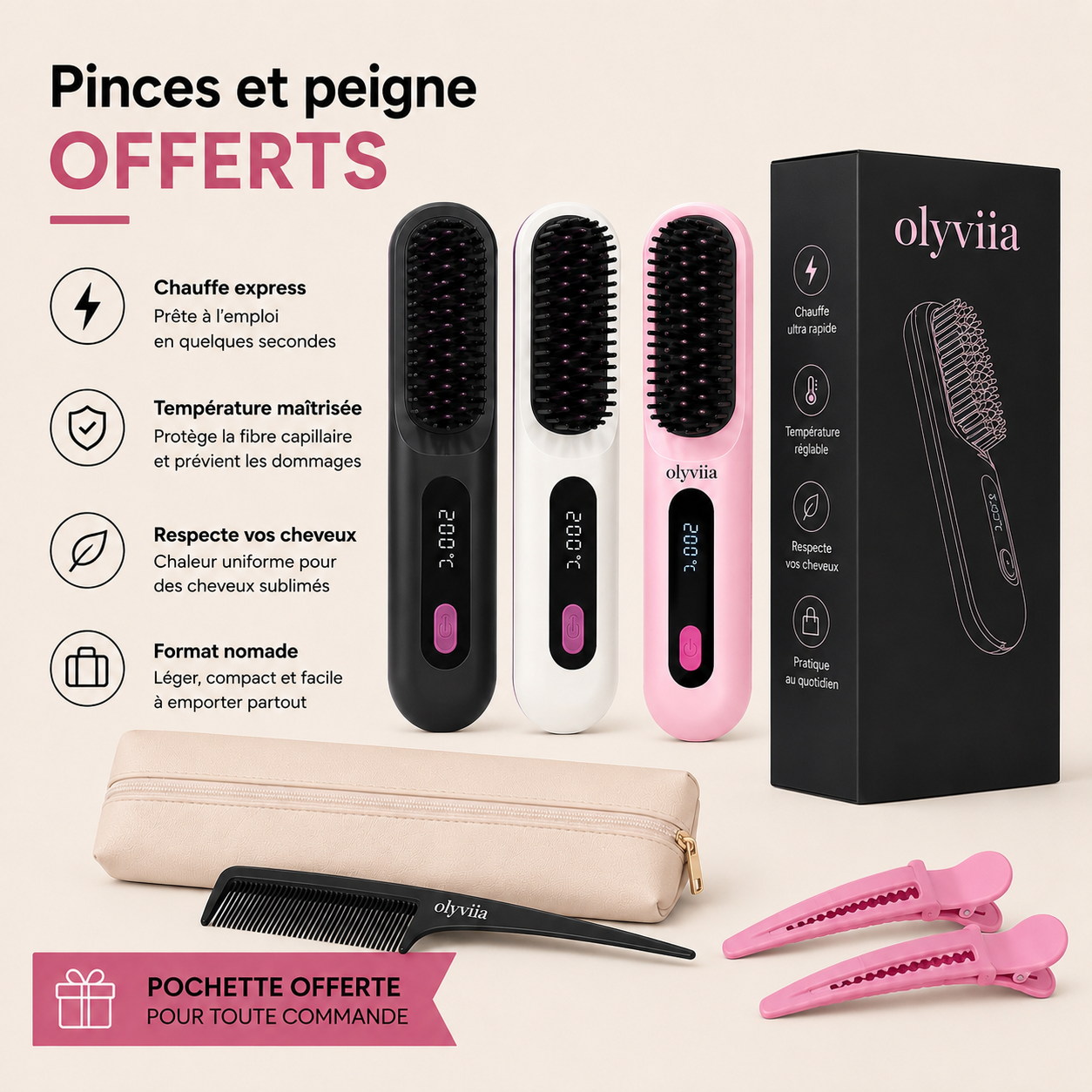 Olyviia — La brosse chauffante pensée pour les cheveux courts