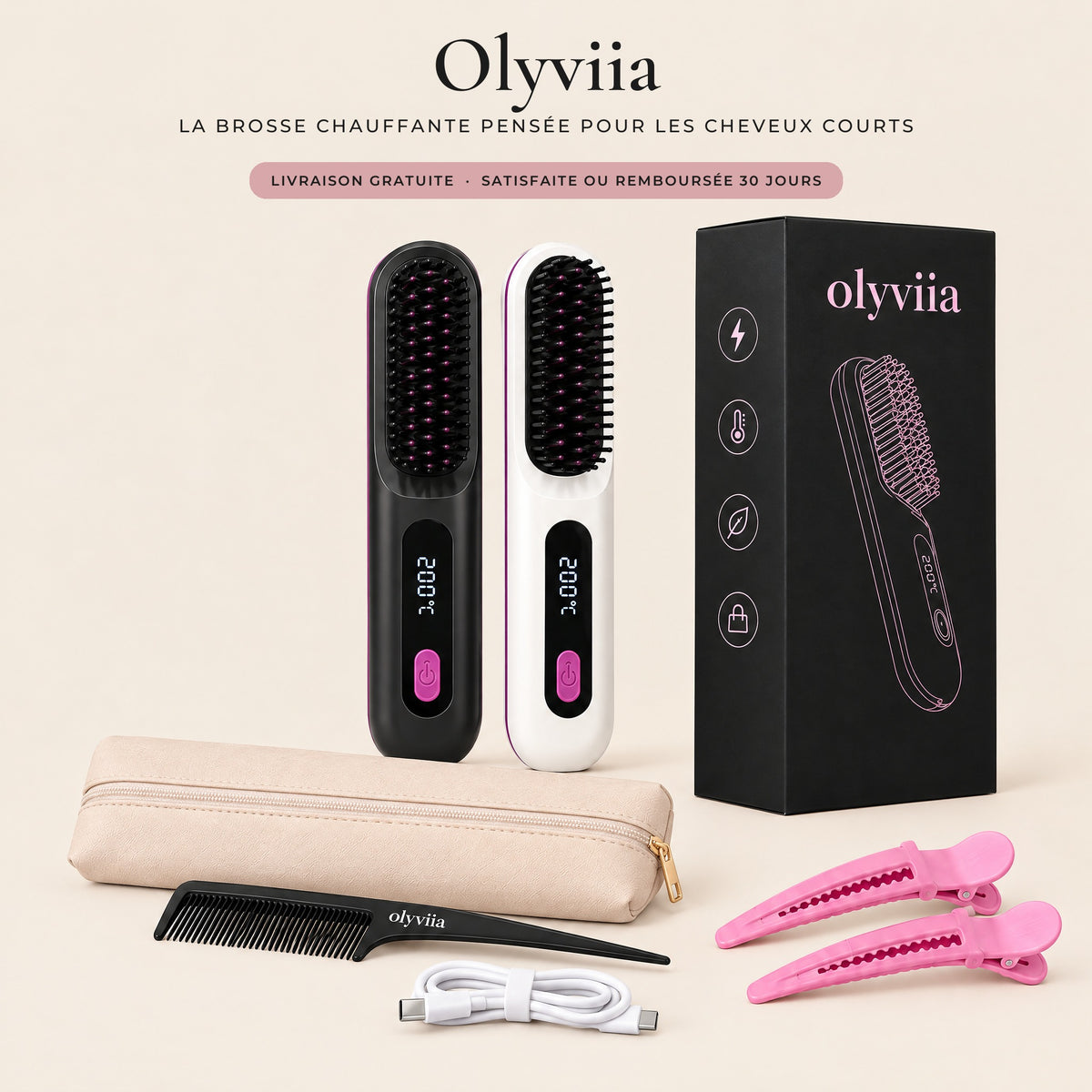 Olyviia  — La brosse chauffante pensée pour les cheveux courts