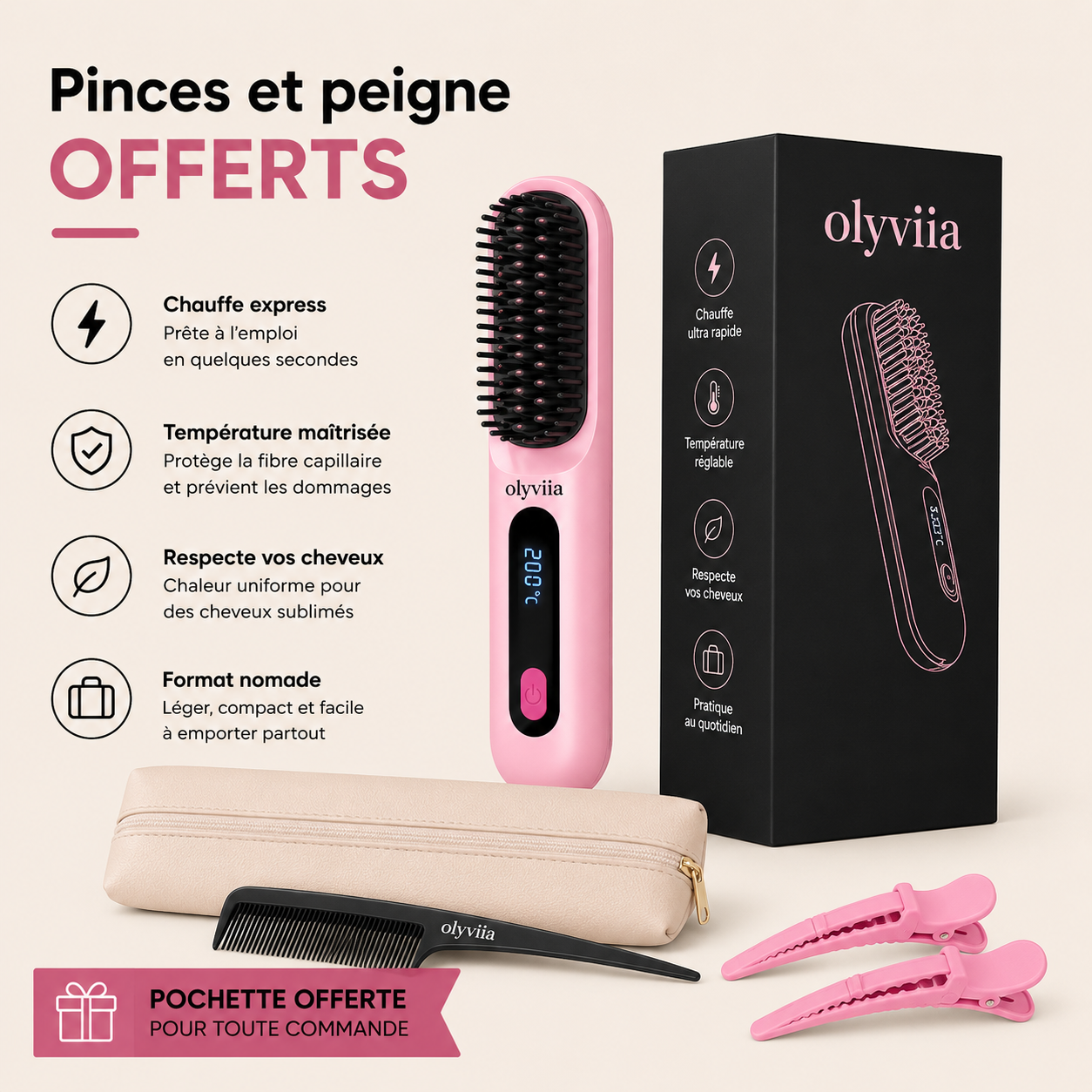 Olyviia  — La brosse chauffante pensée pour les cheveux courts