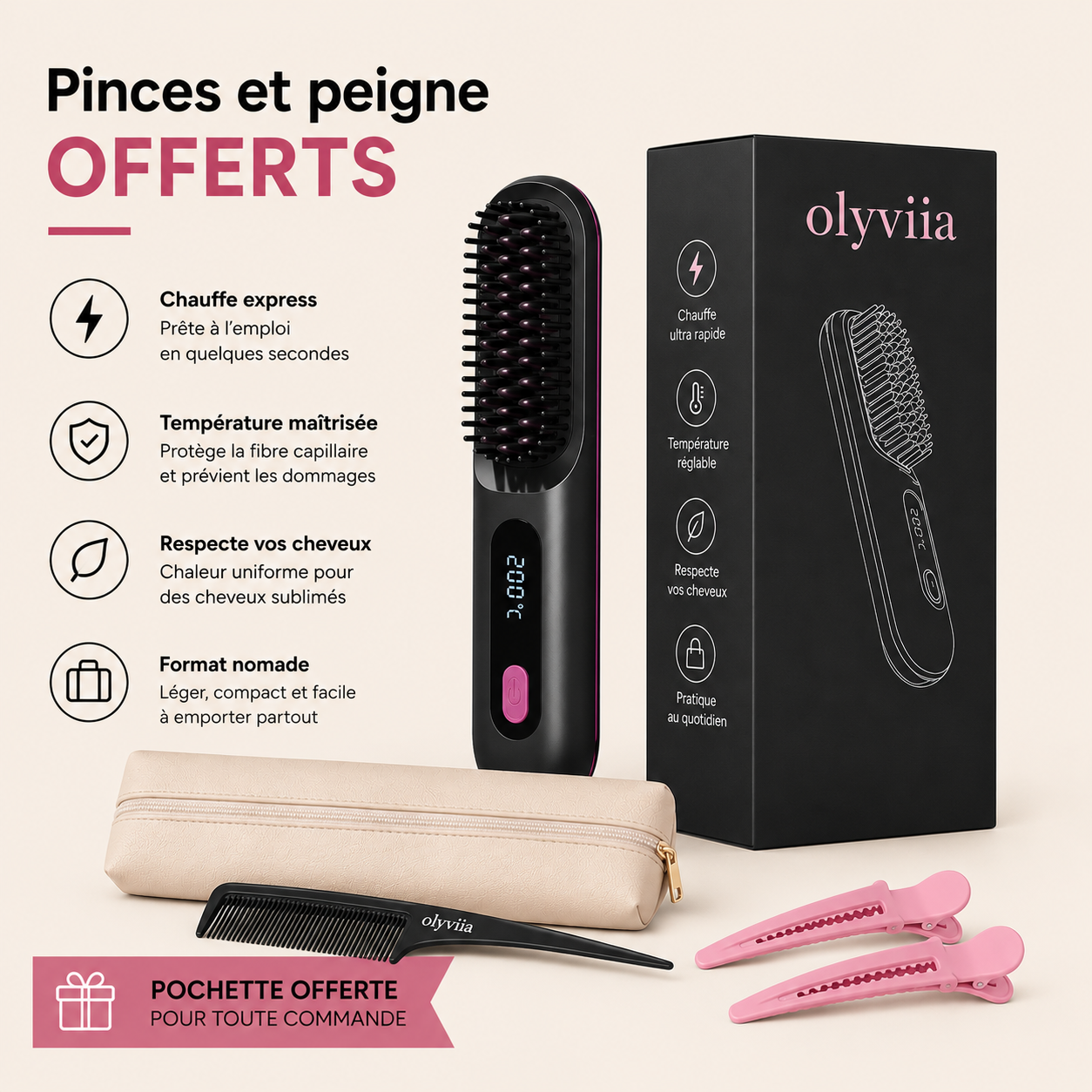 Olyviia  — La brosse chauffante pensée pour les cheveux courts